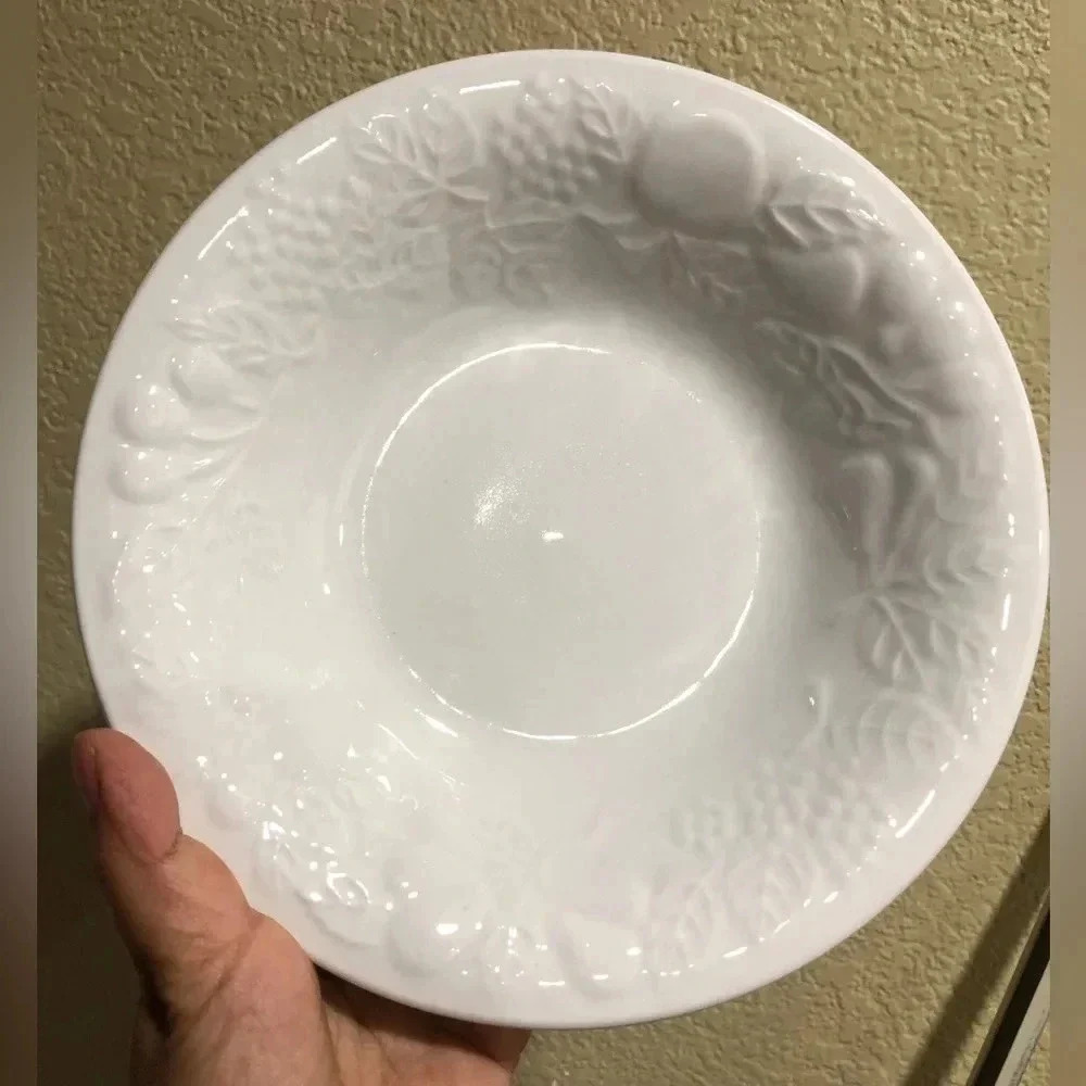 4 Gibson Designs Embossed Fruit Design 8 1/8" White Soup Salad Cereal Pasta Bowl